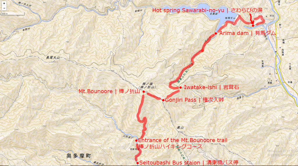 棒ノ折山ハイキングコースの地図 | 上記の画像をクリックすると別タブで拡大図が開きます。