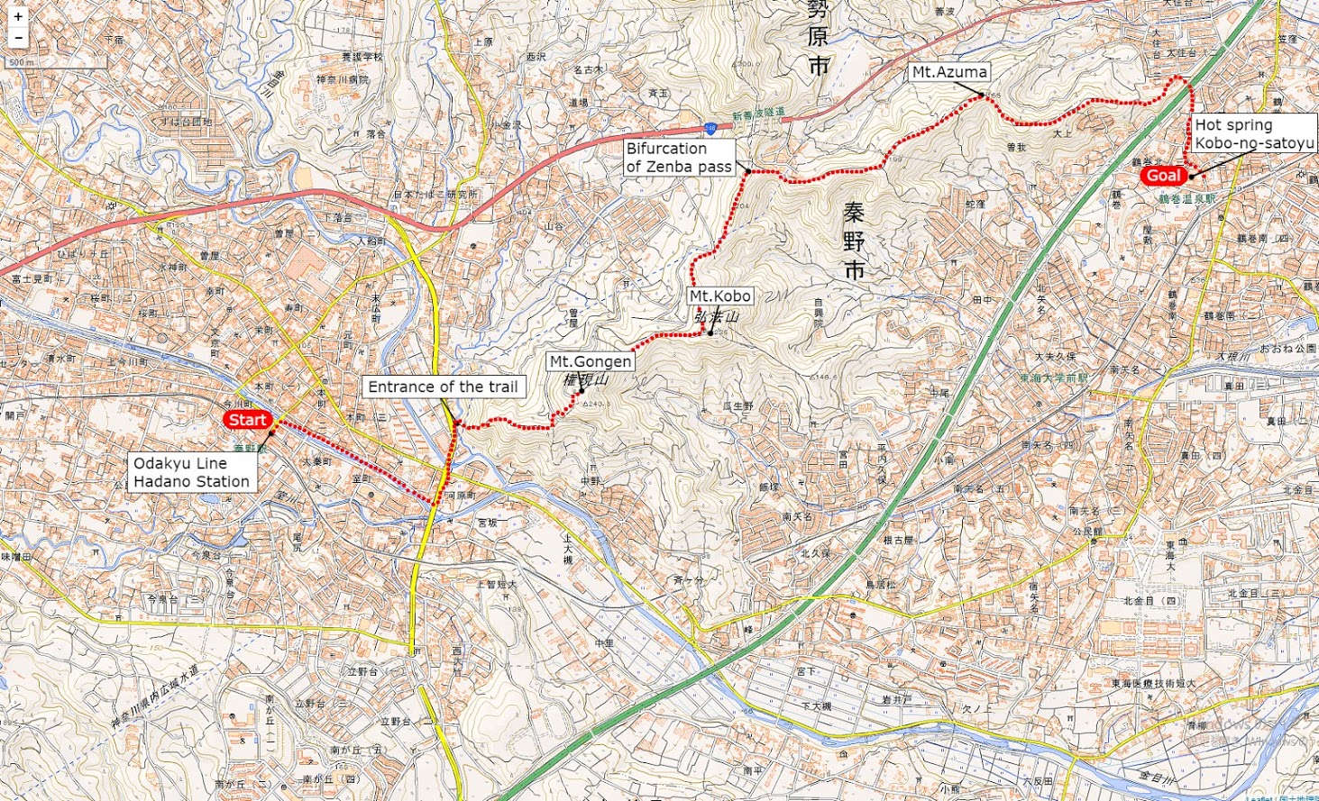 弘法山ハイキングマップ | クリックすると別タブで拡大図が開きます。