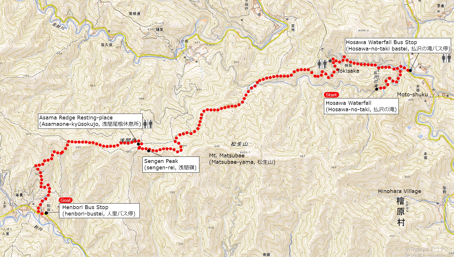 浅間尾根ハイキングコースの地図 | クリックすると別タブが開いて拡大図がご覧になれます。