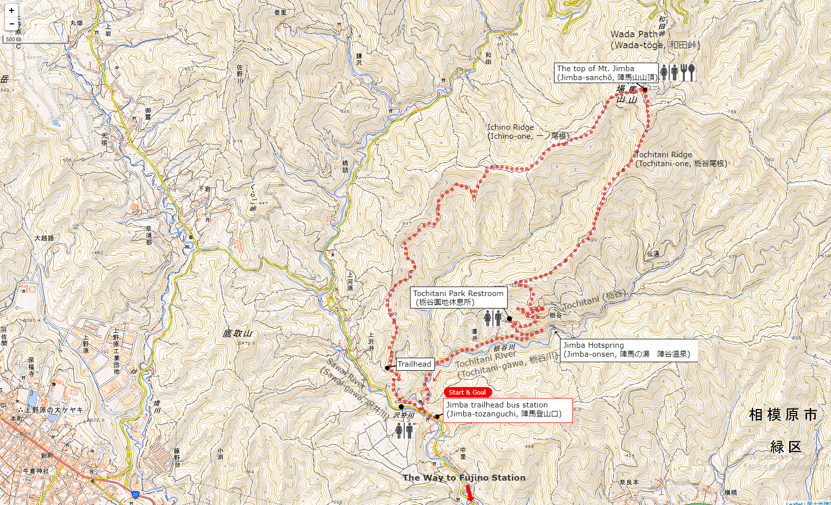 陣馬山ハイキングルート | クリックすると別タブで拡大図が開きます。