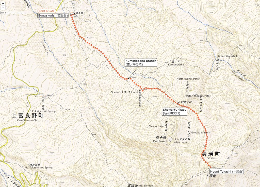 Mt. Tokachi's Hiking Course (トムラウシ短縮コース) | Click on the image above to open the enlarged image in a separate tab.